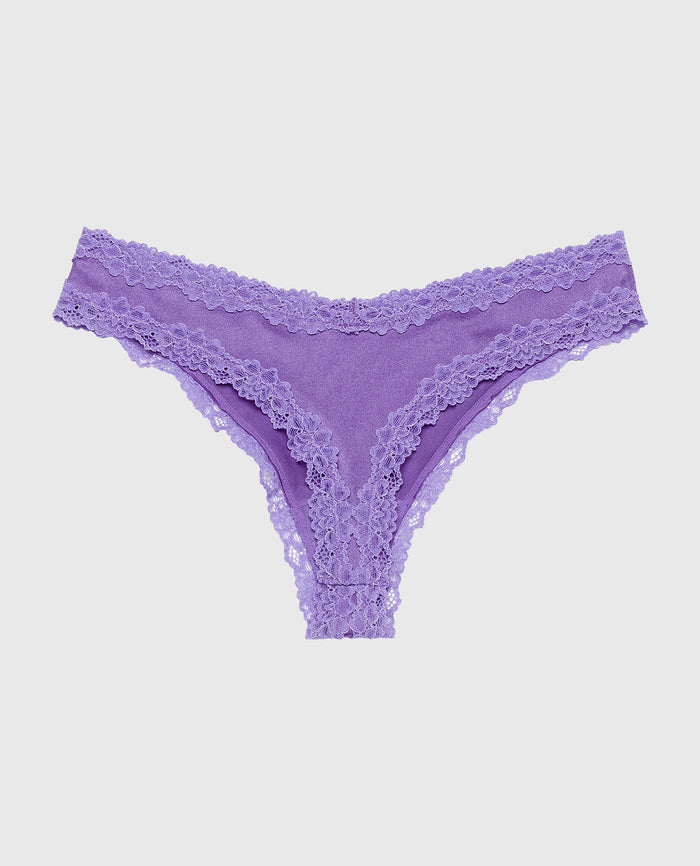 Thong Panty With Lace Trim in Purple Opulence