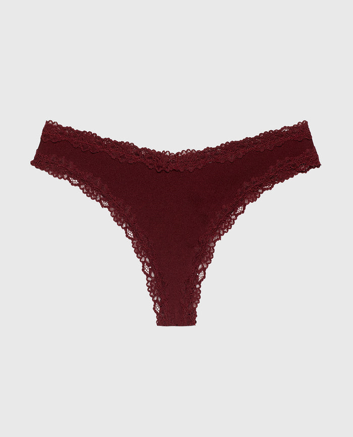 Thong Panty With Lace Trim in Russian Ruby