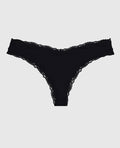 Thong Panty With Lace Trim in Smoulder Black