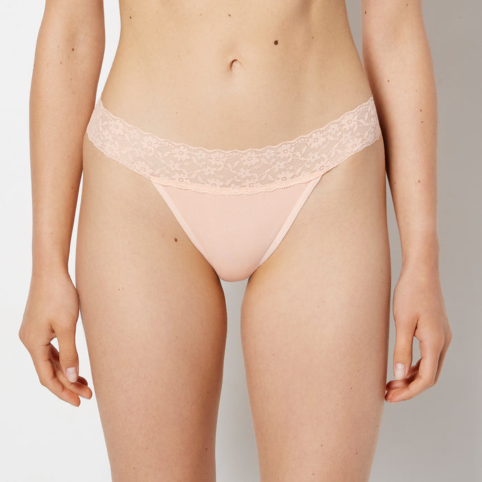 Thong Panty With Lace Trim in Tropical Peach