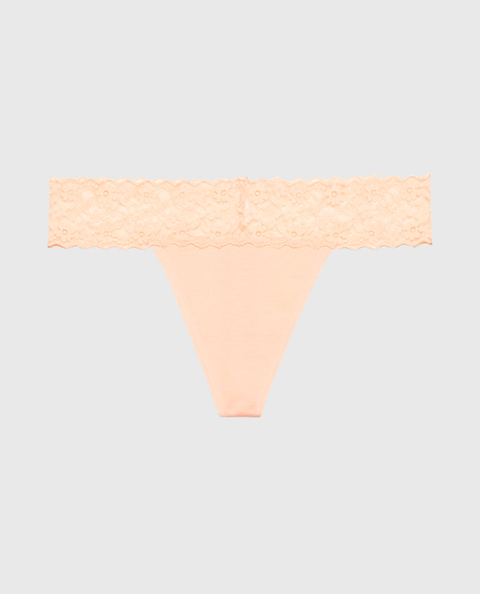 Thong Panty With Lace Trim in Tropical Peach