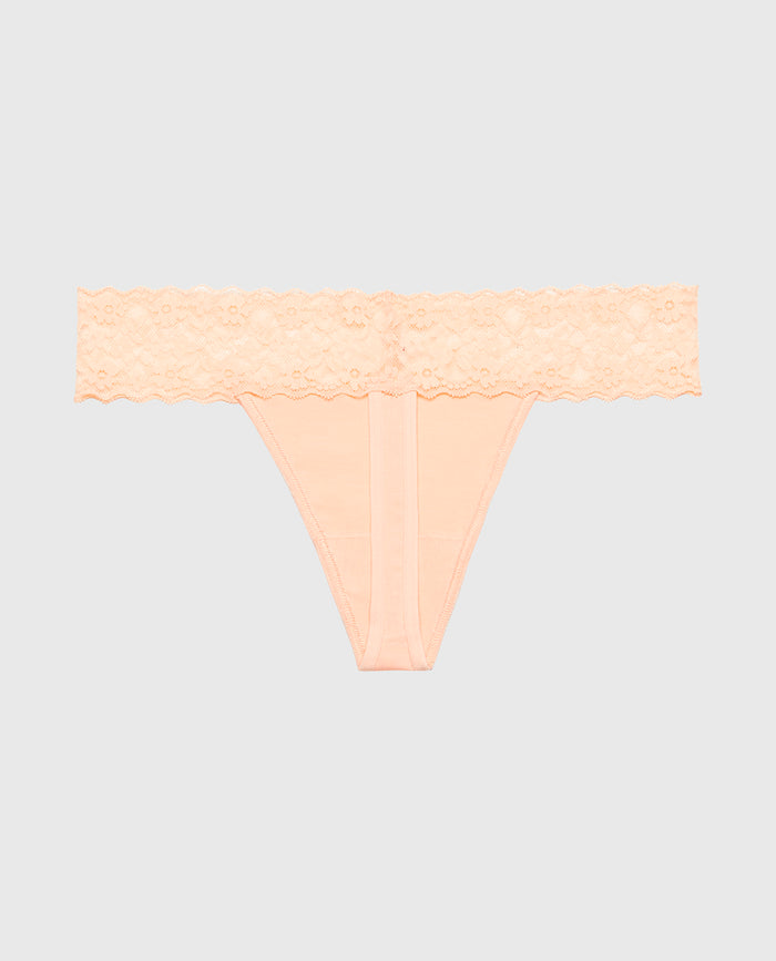 Thong Panty With Lace Trim in Tropical Peach