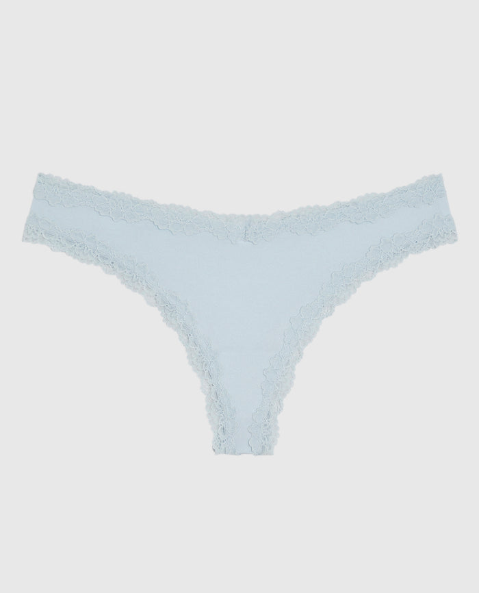 Thong Panty with Lace Trim in Vista Blue
