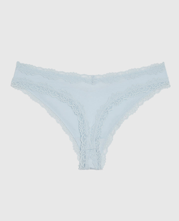 Thong Panty with Lace Trim in Vista Blue