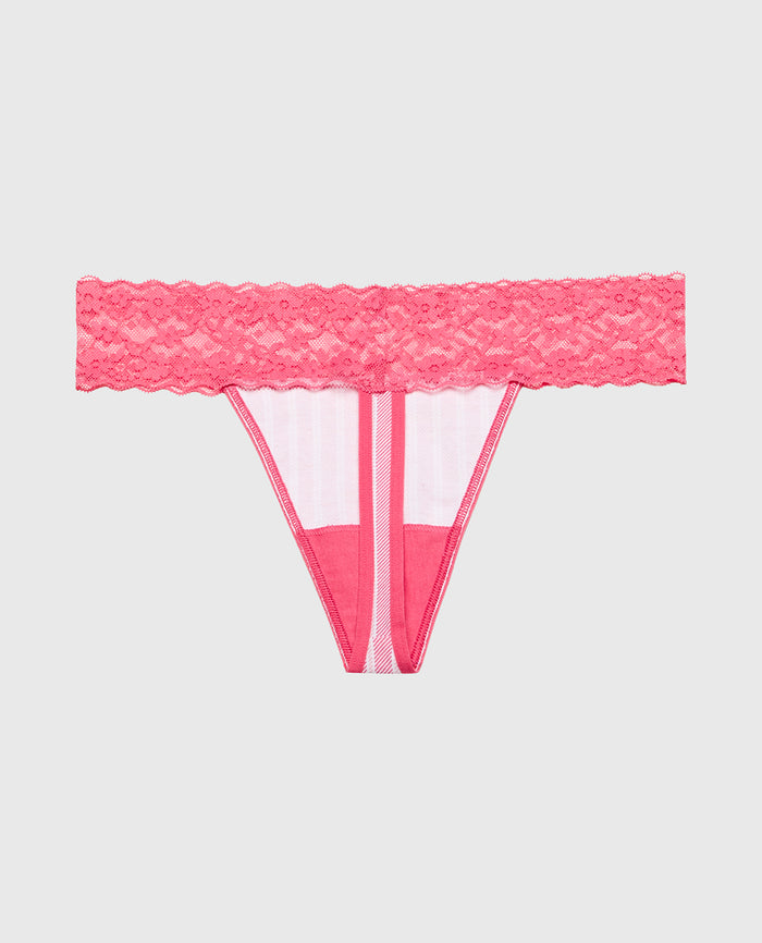 Thong Panty With Lace Trim in Wallpaper Stripe