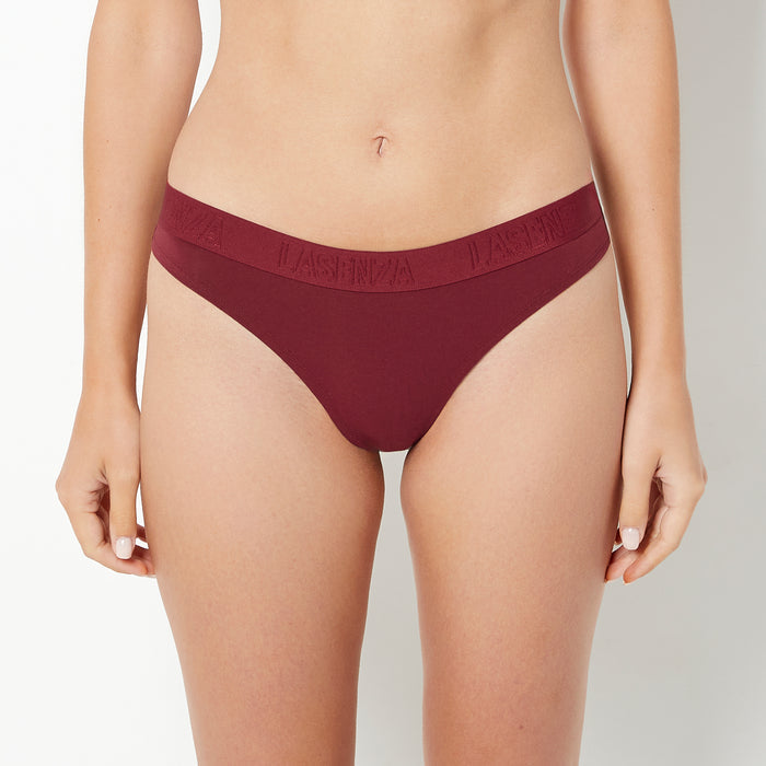 Thong Panty With Logo Band in Cabernet
