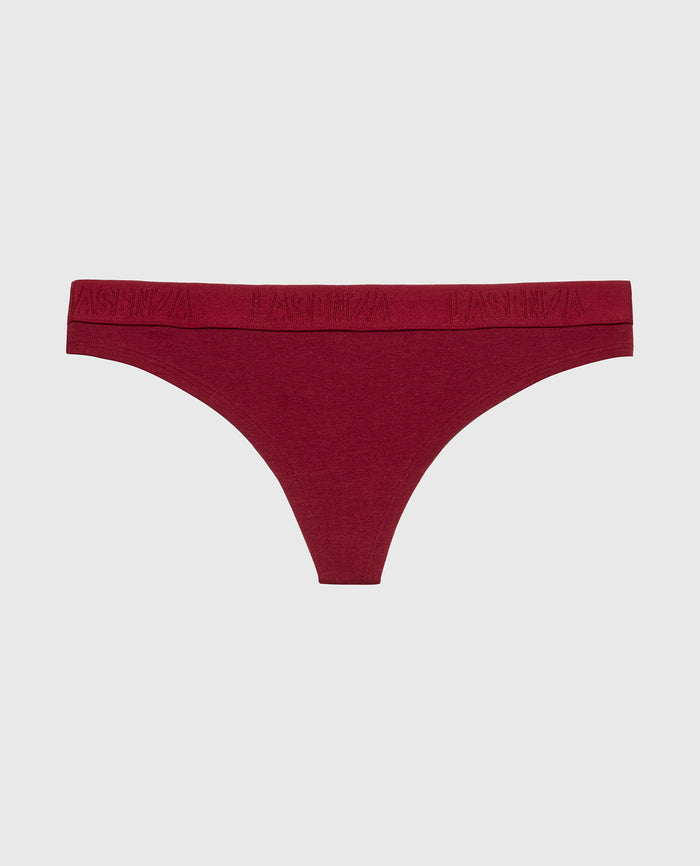 Thong Panty With Logo Band in Cabernet
