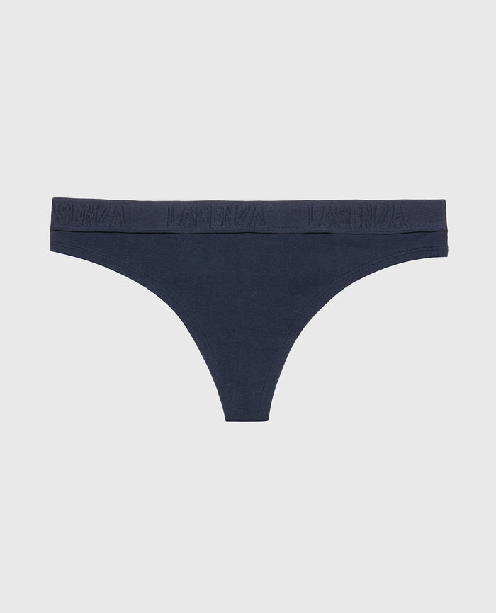 Thong Panty With Logo Band in Navy Blazer