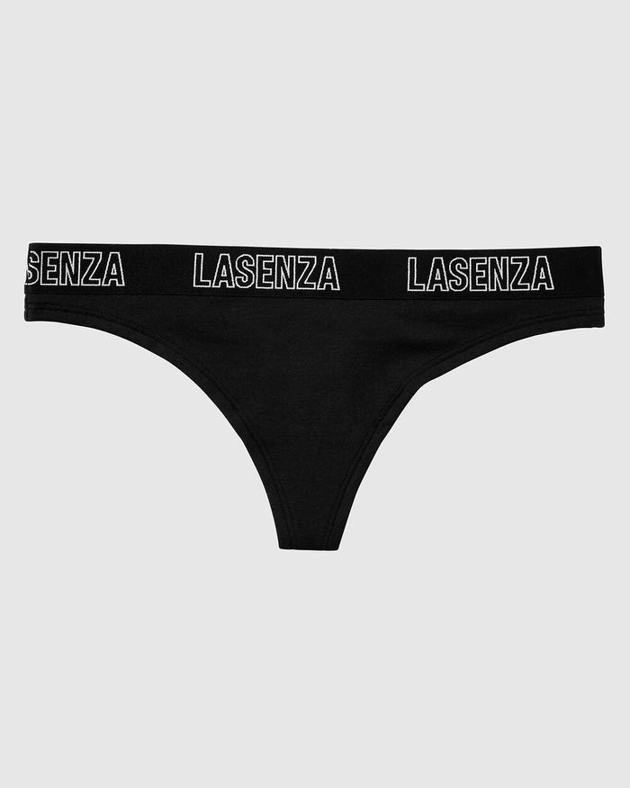 Thong Panty With Logo in Tuxedo Black