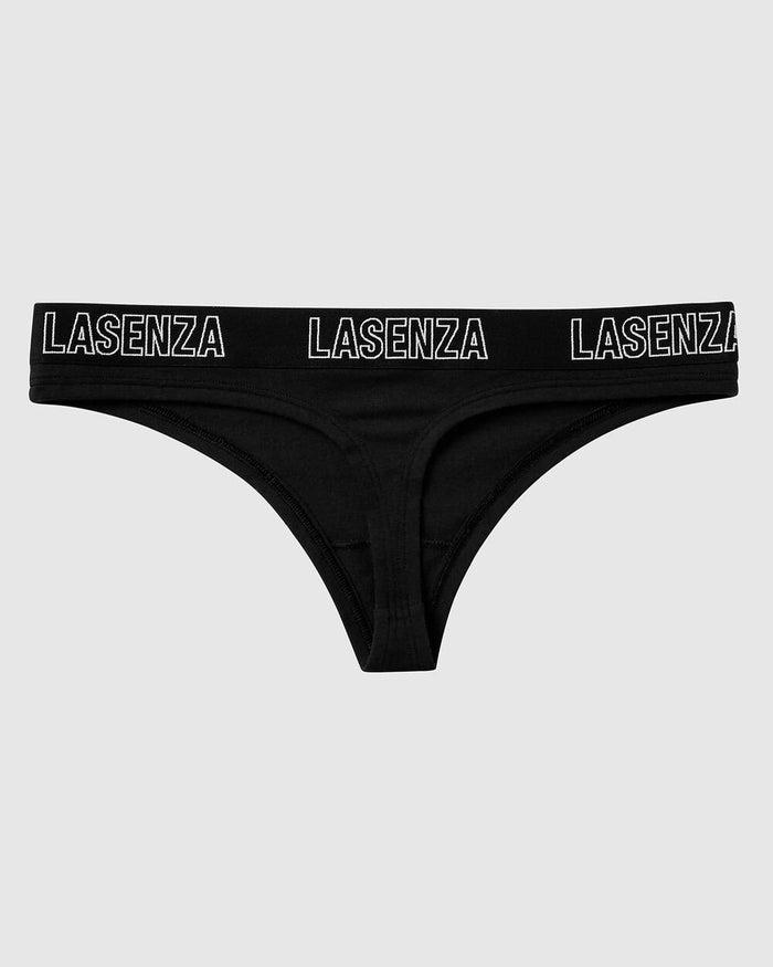 Thong Panty With Logo in Tuxedo Black