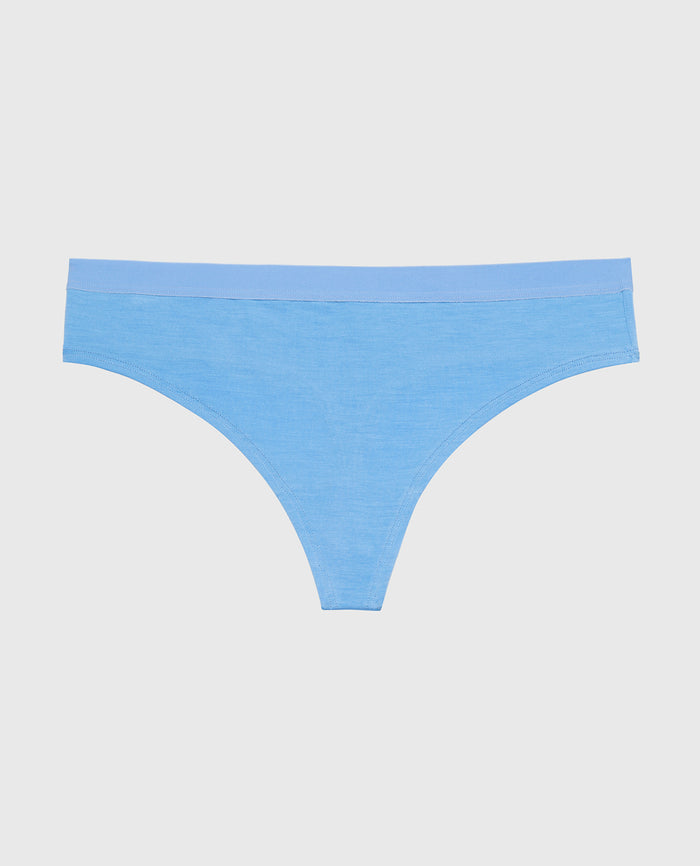 Thong Panty With Vanishing Trim in Azure Blue