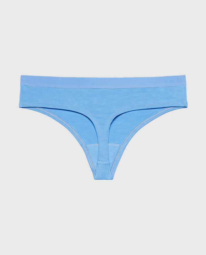 Thong Panty With Vanishing Trim in Azure Blue