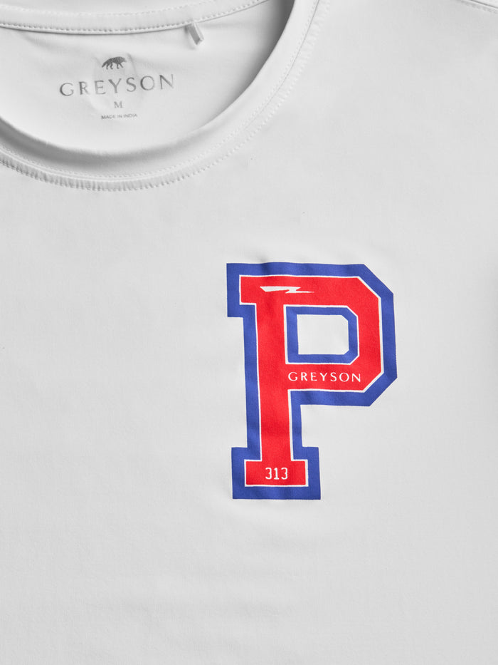 Throwback Detroit Guide Sport Tee - Chest Logo Detail, Red Blue Pistons P 313 | Greyson Clothiers