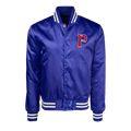 Royal Blue Satin Throwback Detroit Varsity Jacket - Front View with Pistons P Patch | Greyson Clothiers