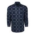 Maltese Blue Thunder Plaid Fleece Knit Shirt - Front View, Spread Collar | Greyson Clothiers