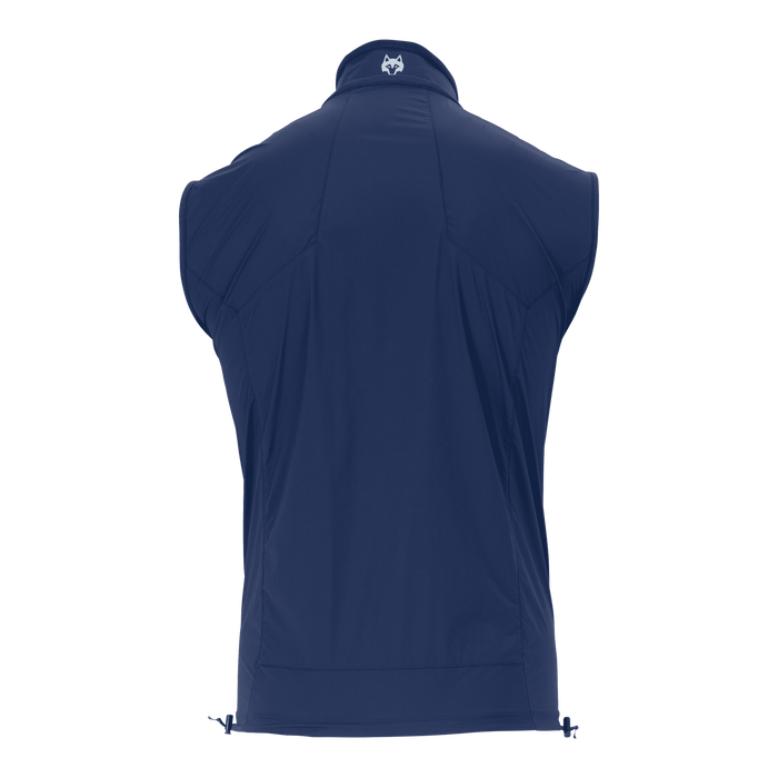 Greyson Trailwolf Lightweight Golf Vest Maltese Blue - Back View with Wolf Logo | Greyson Clothiers