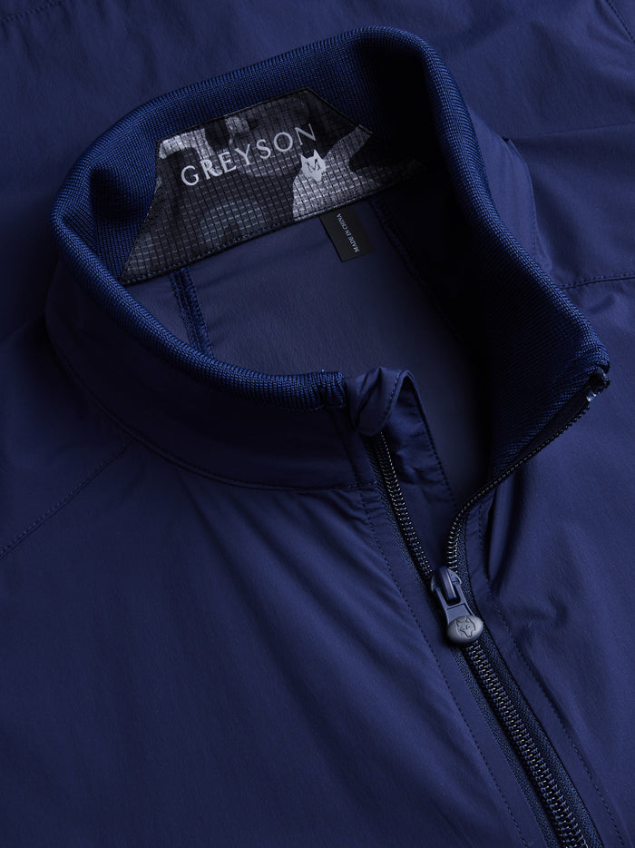 Trailwolf Vest Maltese Blue - Collar and Greyson Label Detail with Wolf Zipper Pull | Greyson Clothiers