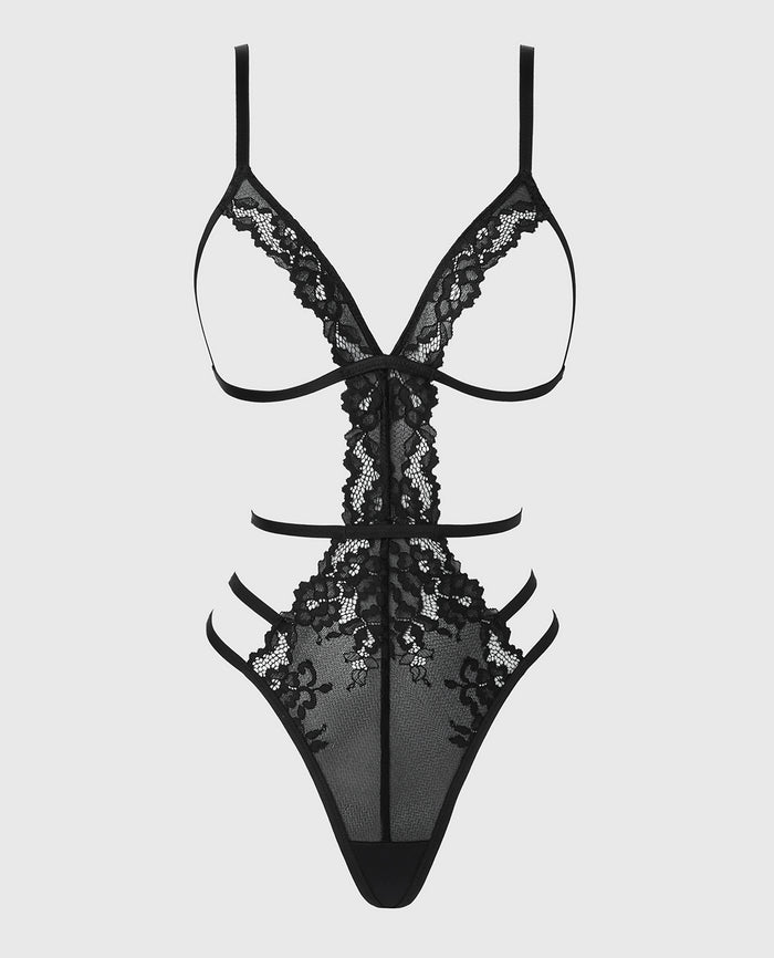 Triangle Cup Teddy With Romantic Lace in Tuxedo Black