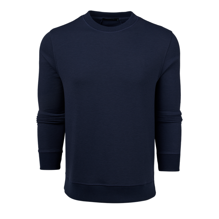 Midnight Falcon Navy Textured Fleece Troy Crewneck - Front View | Greyson Clothiers
