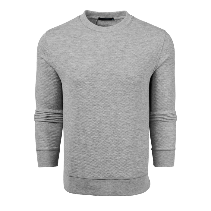Medium Grey Heather Textured Fleece Troy Crewneck Sweatshirt - Front View | Greyson Clothiers
