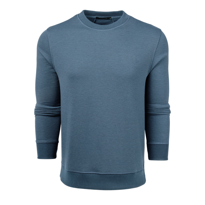 Maltese Blue Textured Fleece Troy Crewneck Sweatshirt - Front View | Greyson Clothiers