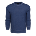 Vintage Indigo Heathered Fleece Troy Crewneck with Coverstitch Detail - Front View | Greyson Clothiers