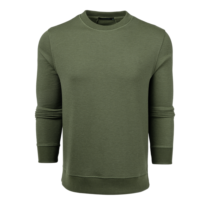 Camp Olive Textured Fleece Troy Crewneck Sweatshirt - Front View | Greyson Clothiers