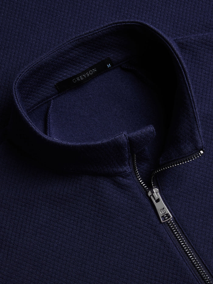 Greyson Troy Quarter-Zip Midnight Falcon - Collar & Zip Hardware Detail | Men's Golf Quarter-Zip
