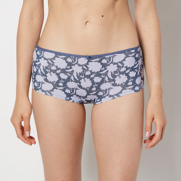 Ultrasoft Boyshort Panty with Bow Detail in Blue Floral Silhouette