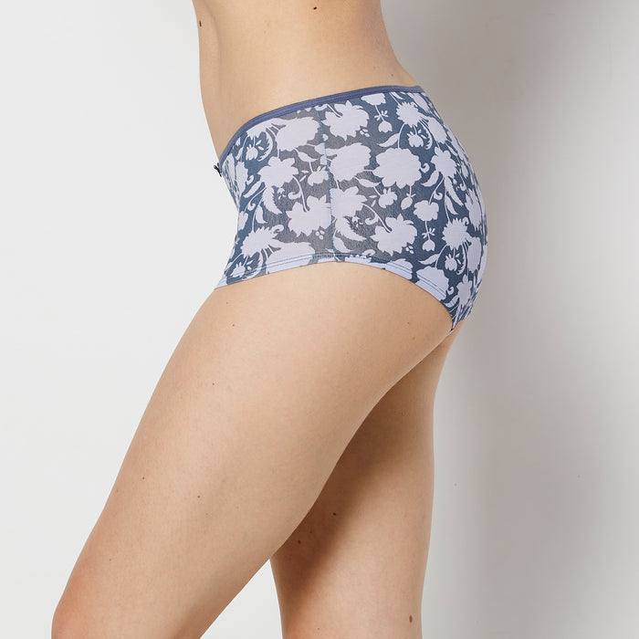Ultrasoft Boyshort Panty with Bow Detail in Blue Floral Silhouette