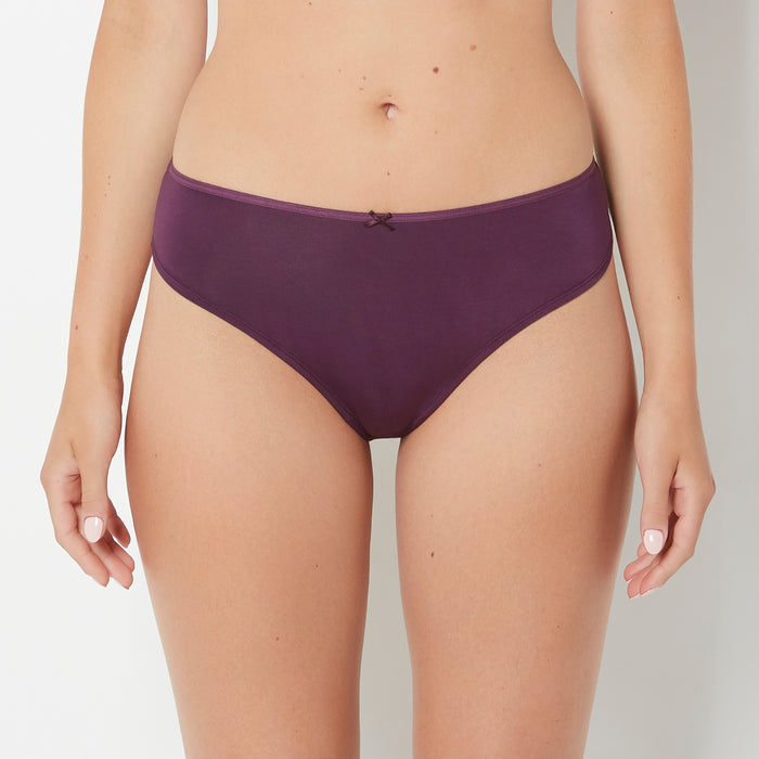 Ultrasoft High Waist Thong Panty with Bow Detail in Blackberry Wine