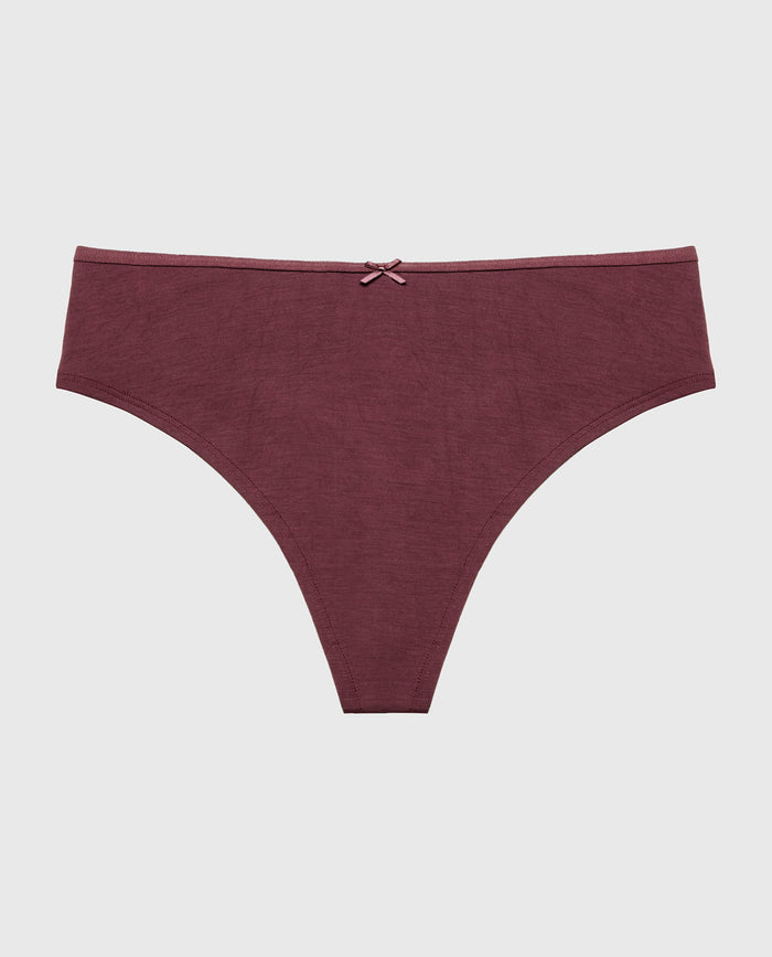 Ultrasoft High Waist Thong Panty with Bow Detail in Plum Wine