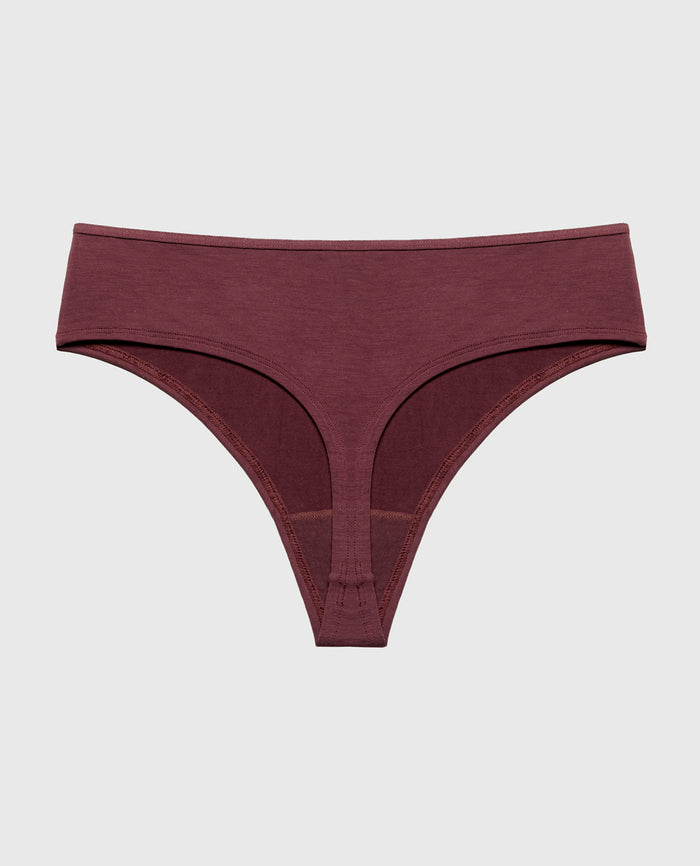 Ultrasoft High Waist Thong Panty with Bow Detail in Plum Wine