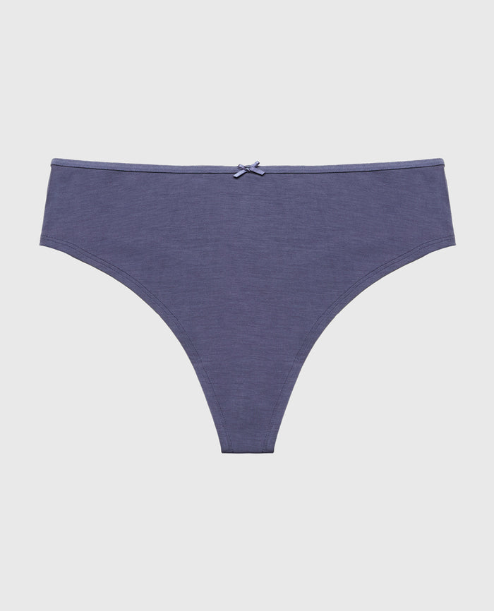 Ultrasoft High Waist Thong Panty with Bow Detail in Vintage Indigo