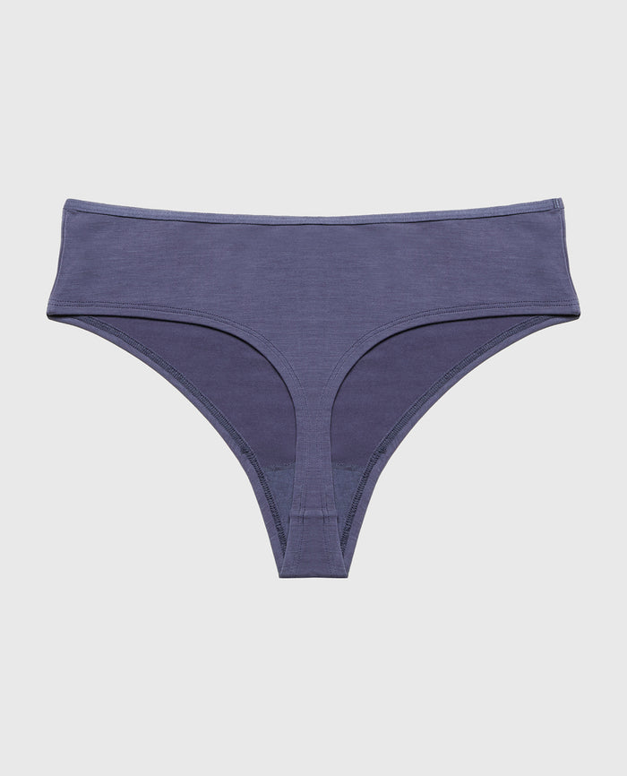 Ultrasoft High Waist Thong Panty with Bow Detail in Vintage Indigo