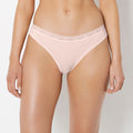 Ultrasoft Modal Cheeky Thong Panty with Lace Trim in Pearl Blush