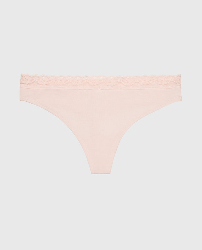 Ultrasoft Modal Cheeky Thong Panty with Lace Trim in Pearl Blush