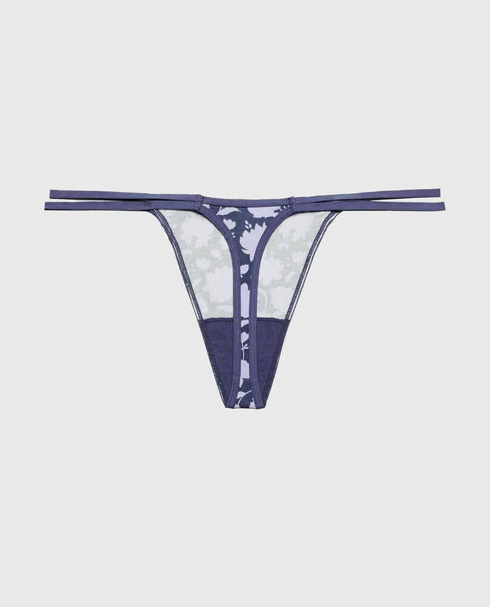 Ultrasoft String Side Thong Panty with Bow Detail in Blue Floral Silhouette