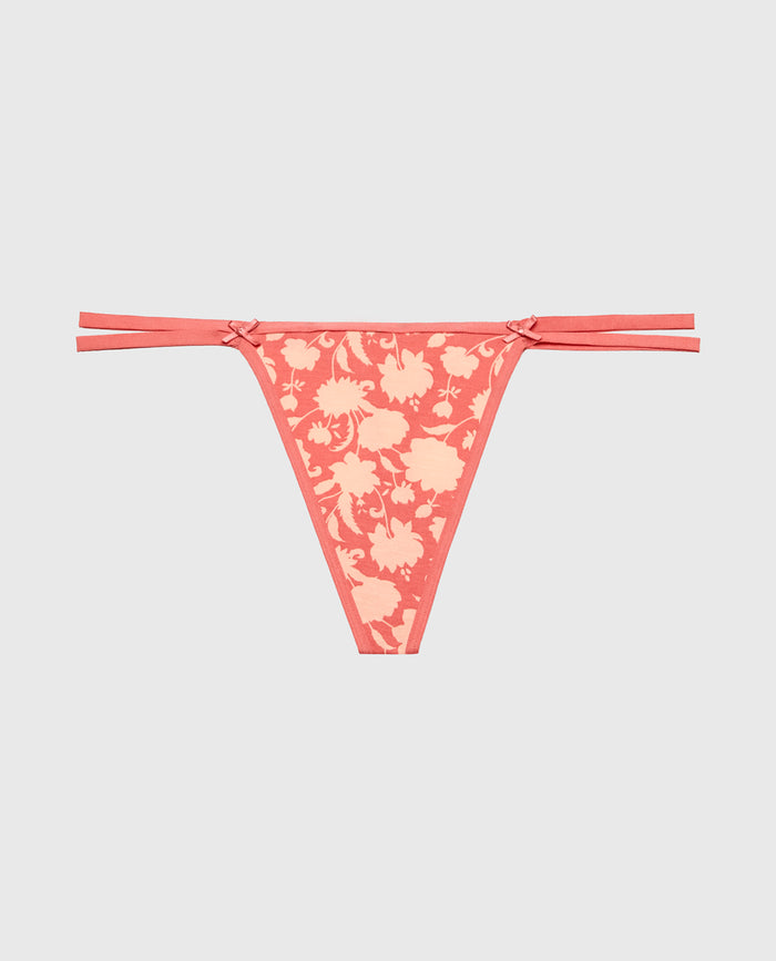 Ultrasoft String Side Thong Panty with Bow Detail in Blush Floral Silhouette