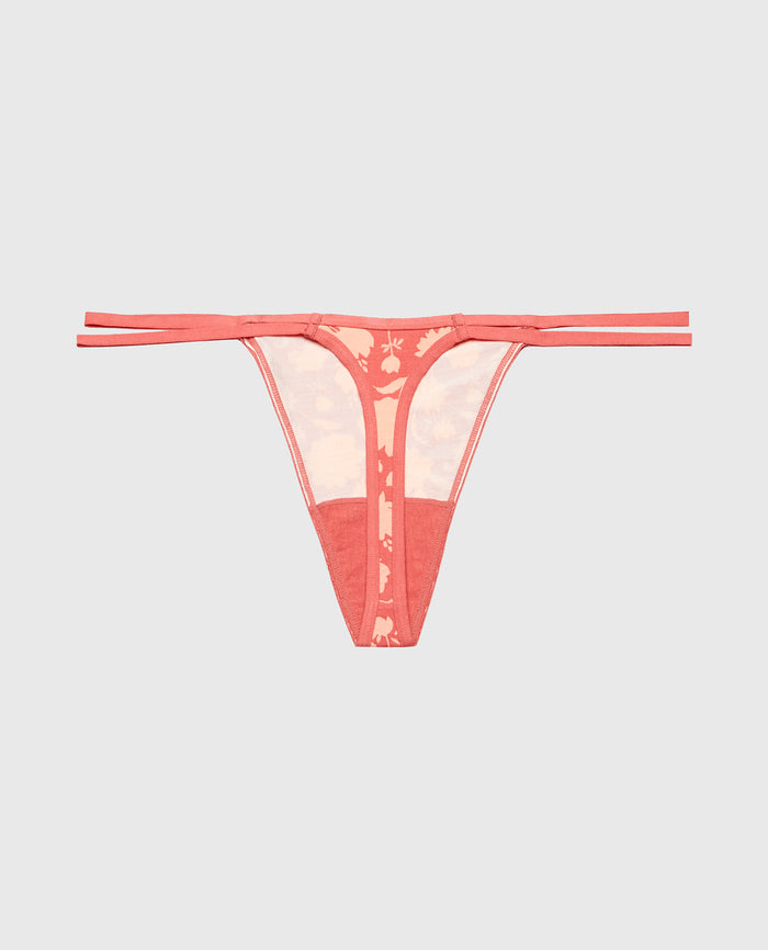 Ultrasoft String Side Thong Panty with Bow Detail in Blush Floral Silhouette