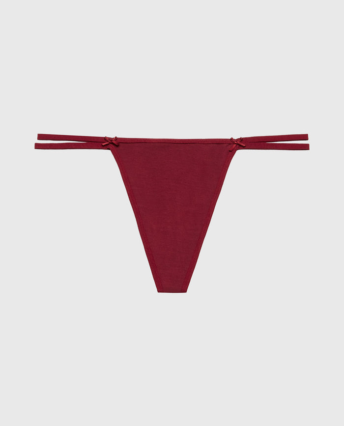 Ultrasoft String Side Thong Panty with Bow Detail in Cabernet
