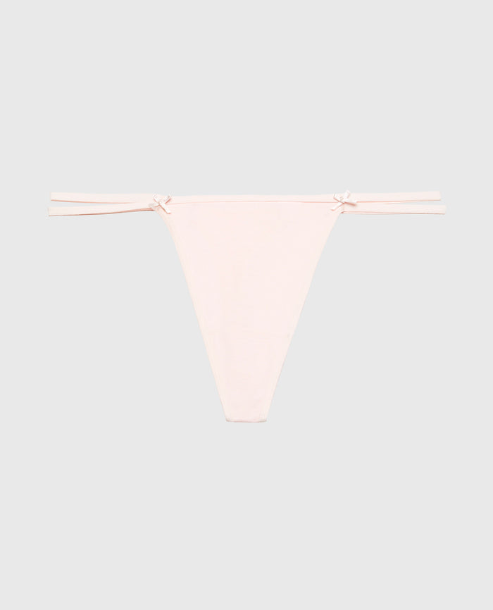 Ultrasoft String Side Thong Panty with Bow Detail in Crystal Pink
