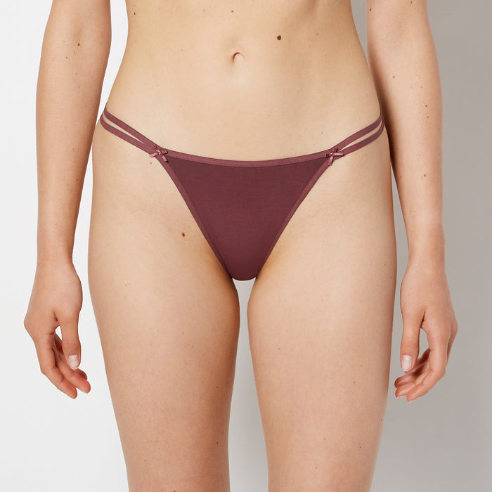 Ultrasoft String Side Thong Panty with Bow Detail in Plum Wine