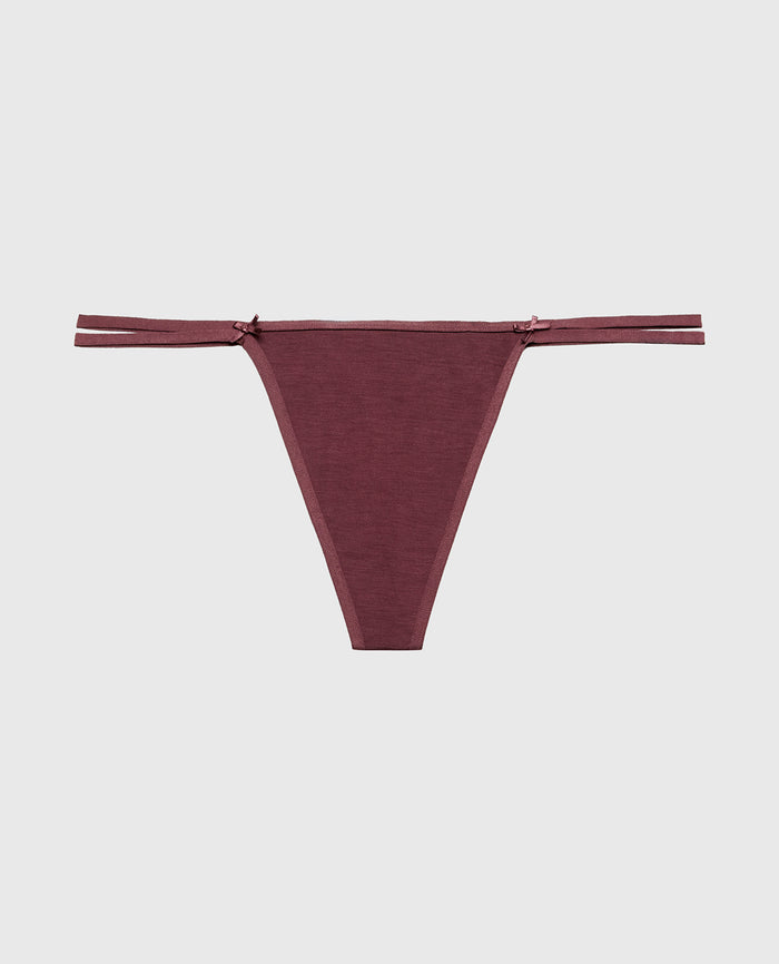 Ultrasoft String Side Thong Panty with Bow Detail in Plum Wine