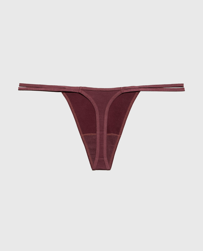 Ultrasoft String Side Thong Panty with Bow Detail in Plum Wine