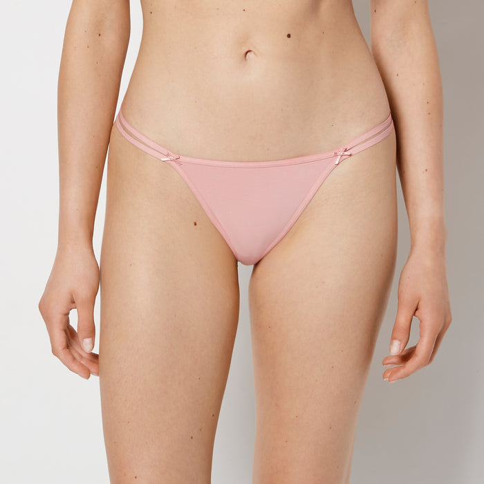 Ultrasoft String Side Thong Panty with Bow Detail in Rose Elegance