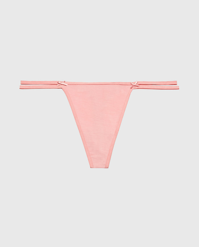 Ultrasoft String Side Thong Panty with Bow Detail in Rose Elegance