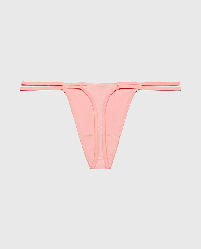 Ultrasoft String Side Thong Panty with Bow Detail in Rose Elegance