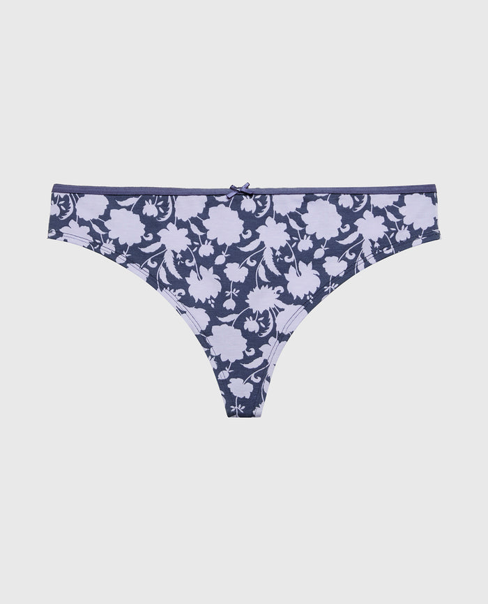 Ultrasoft Thong Panty with Bow Detail in Blue Floral Silhouette