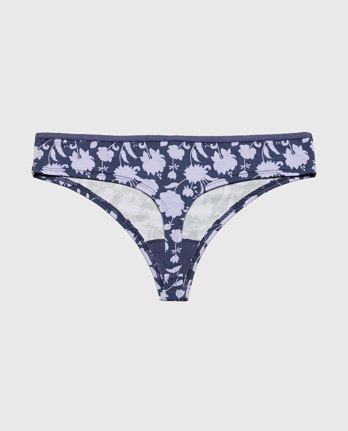 Ultrasoft Thong Panty with Bow Detail in Blue Floral Silhouette